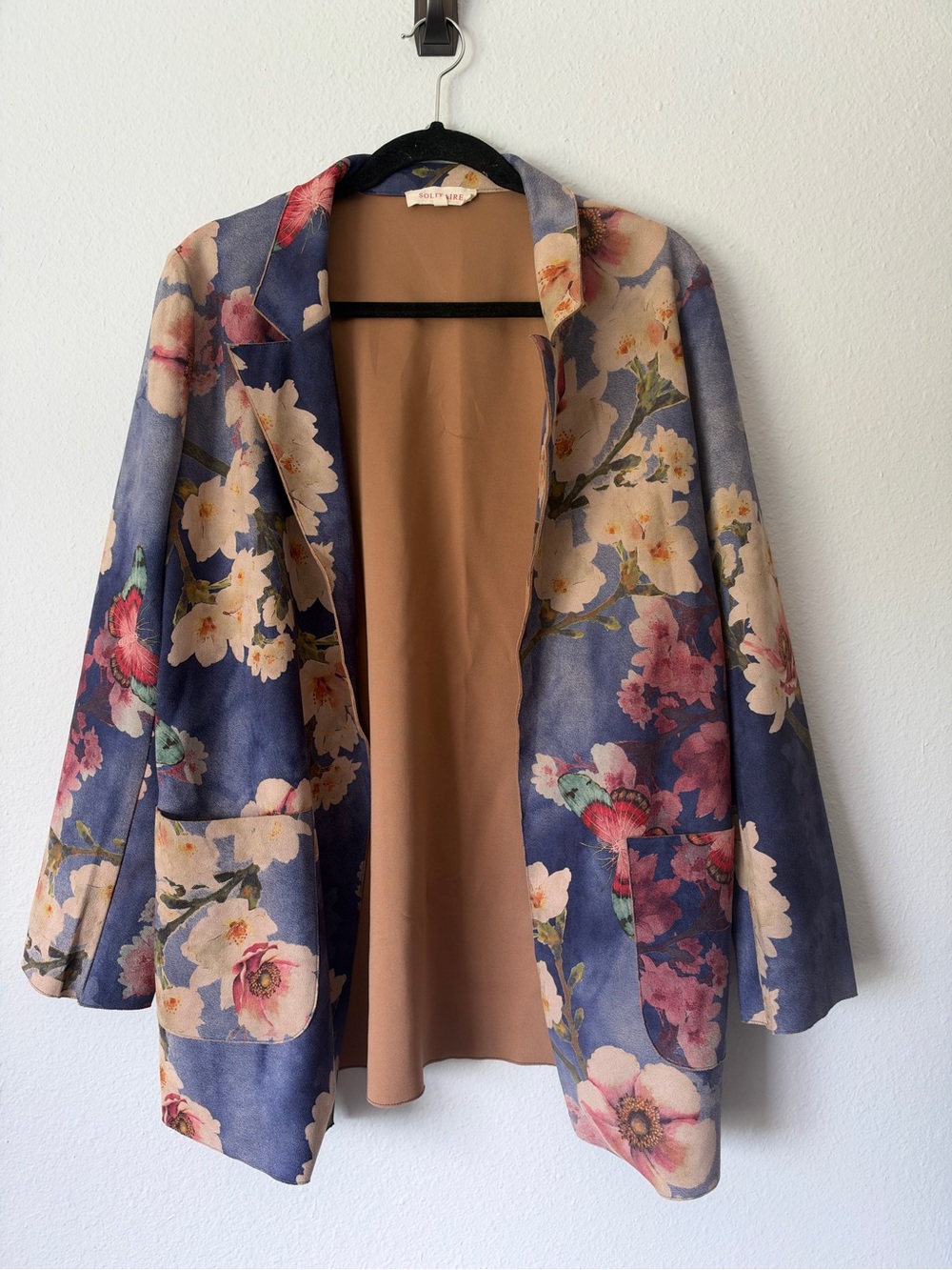 Solitaire Faux Suede Floral Jacket Open Front
